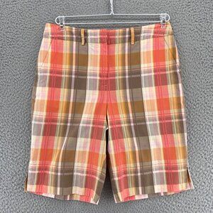 Vintage Talbots Shorts Womens 8 Petite Pink Multi Plaid Glitter Bermuda Casual